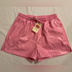 Entro Pink Pleather Shorts Drawstring Pockets Faux Leather Barbie Small NEW READ